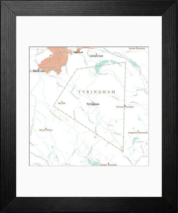Framed Print : MA Berkshire Tyringham Vector Road Map