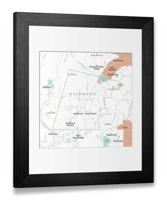 Framed Print : MA Berkshire Richmond Vector Road Map Framed Print : MA Berkshire Richmond Vector Road Map