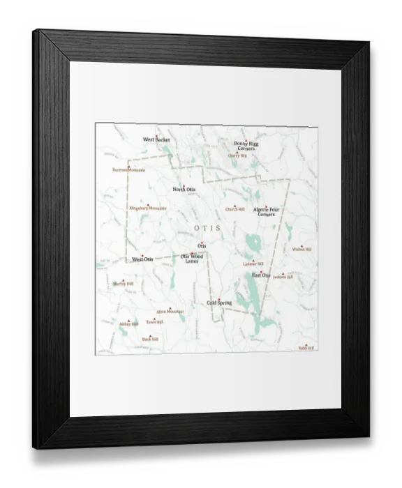 Framed Print : MA Berkshire Otis Vector Road Map Framed Print : MA Berkshire Otis Vector Road Map