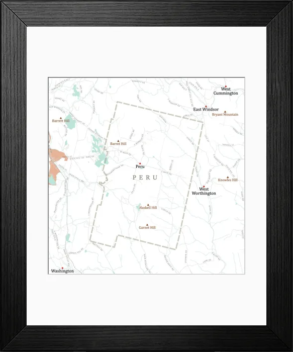 Framed Print : MA Berkshire Peru Vector Road Map Framed Print : MA Berkshire Peru Vector Road Map