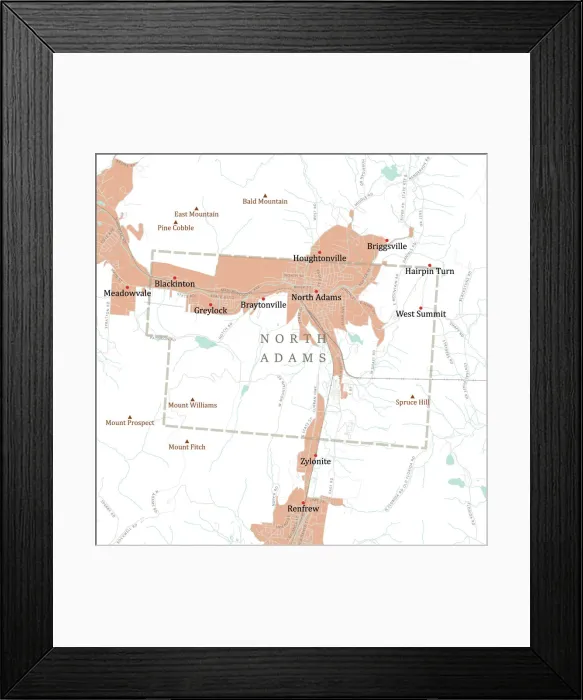 Framed Print : MA Berkshire North Adams Vector Road Map Framed Print : MA Berkshire North Adams Vector Road Map