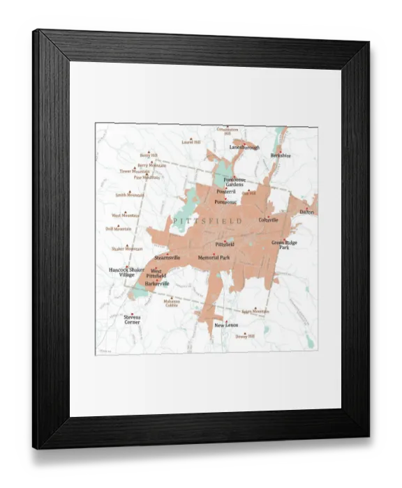 Framed Print : MA Berkshire Pittsfield Vector Road Map Framed Print : MA Berkshire Pittsfield Vector Road Map