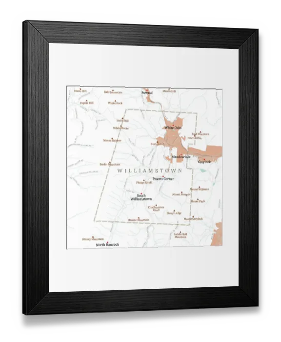 Framed Print : MA Berkshire Williamstown Vector Road Map Framed Print : MA Berkshire Williamstown Vector Road Map