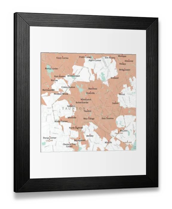 Framed Print : MA Bristol Taunton Vector Road Map Framed Print : MA Bristol Taunton Vector Road Map