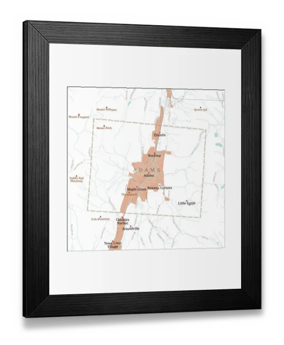 Framed Print : MA Berkshire Adams Vector Road Map Framed Print : MA Berkshire Adams Vector Road Map