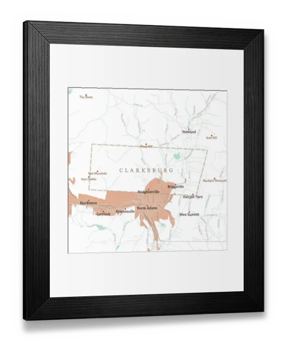 Framed Print : MA Berkshire Clarksburg Vector Road Map Framed Print : MA Berkshire Clarksburg Vector Road Map