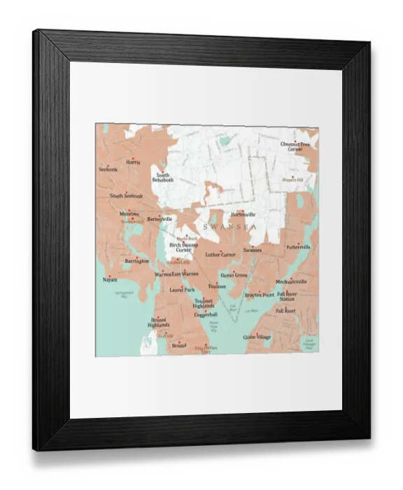 Framed Print : MA Bristol Swansea Vector Road Map Framed Print : MA Bristol Swansea Vector Road Map