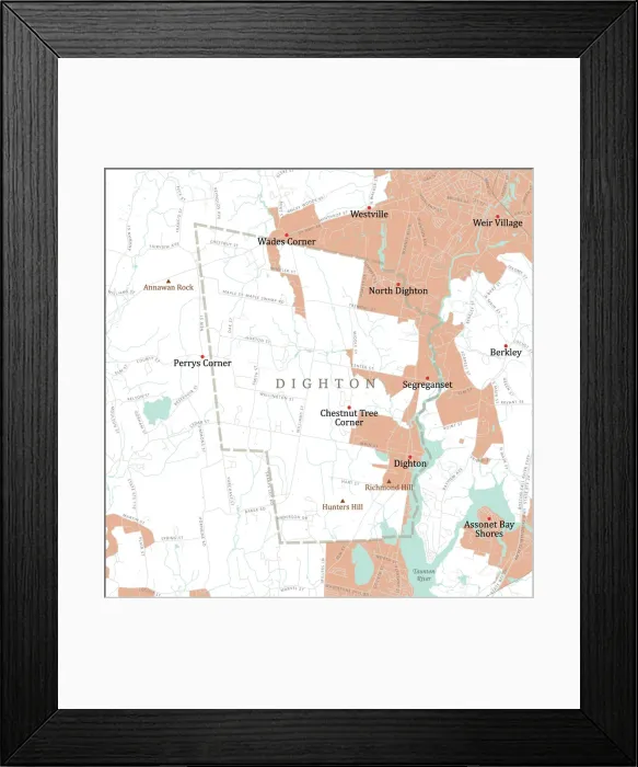 Framed Print : MA Bristol Digthon Vector Road Map Framed Print : MA Bristol Digthon Vector Road Map