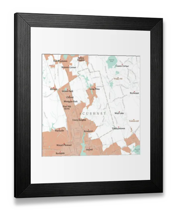 Framed Print : MA Bristol Acushnet Vector Road Map Framed Print : MA Bristol Acushnet Vector Road Map
