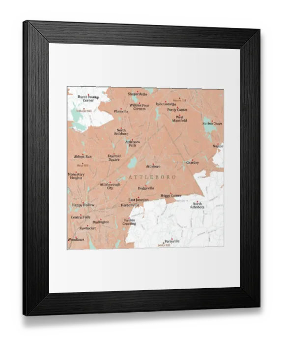 Framed Print : MA Bristol Attleboro Vector Road Map Framed Print : MA Bristol Attleboro Vector Road Map