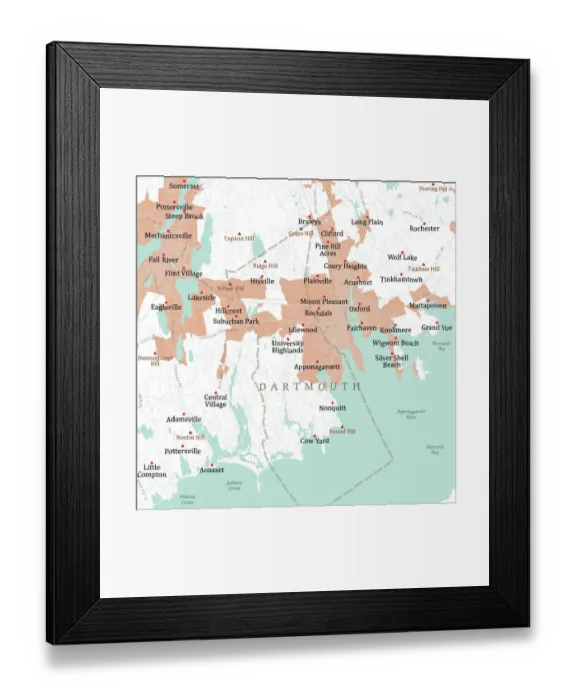 Framed Print : MA Bristol Dartmouth Vector Road Map Framed Print : MA Bristol Dartmouth Vector Road Map
