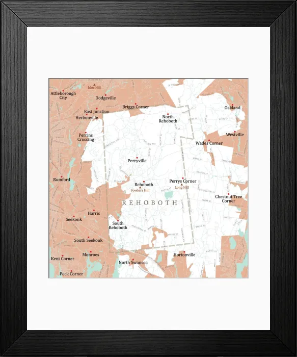 Framed Print : MA Bristol Rehoboth Vector Road Map Framed Print : MA Bristol Rehoboth Vector Road Map
