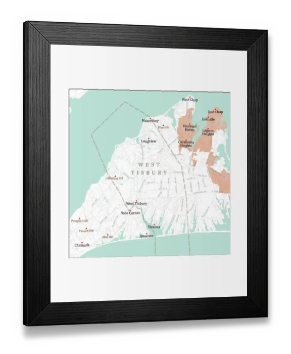 Framed Print : MA Dukes West Tisbury Vector Road Map
