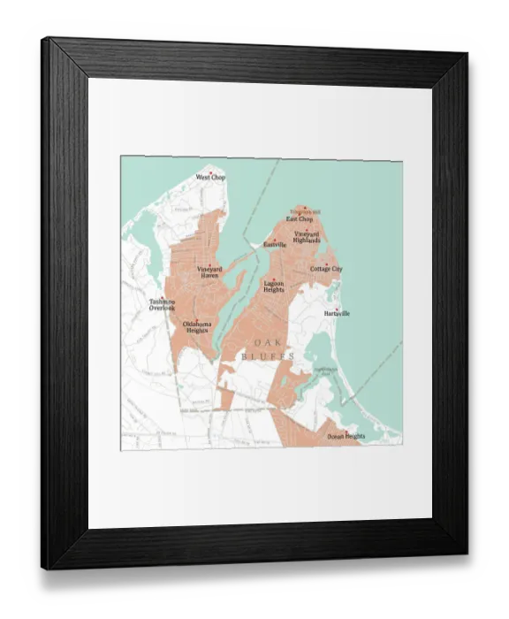 Framed Print : MA Dukes Oak Bluffs Vector Road Map Framed Print : MA Dukes Oak Bluffs Vector Road Map