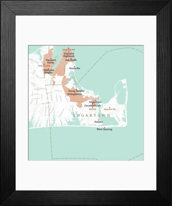 Framed Print : MA Dukes Edgartown Vector Road Map Framed Print : MA Dukes Edgartown Vector Road Map
