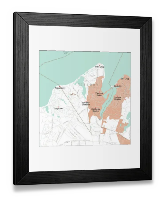Framed Print : MA Dukes Tisbury Vector Road Map
