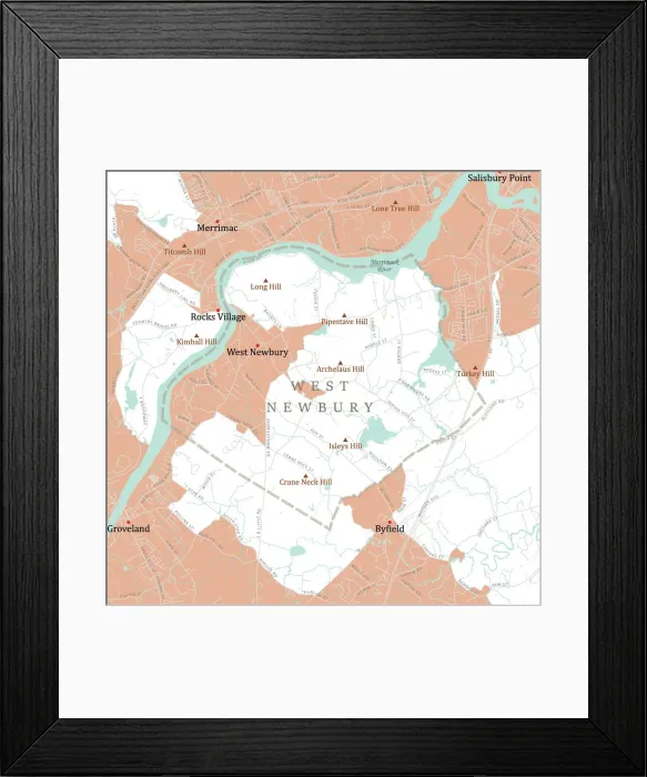 Framed Print : MA Essex West Newbury Vector Road Map Framed Print : MA Essex West Newbury Vector Road Map