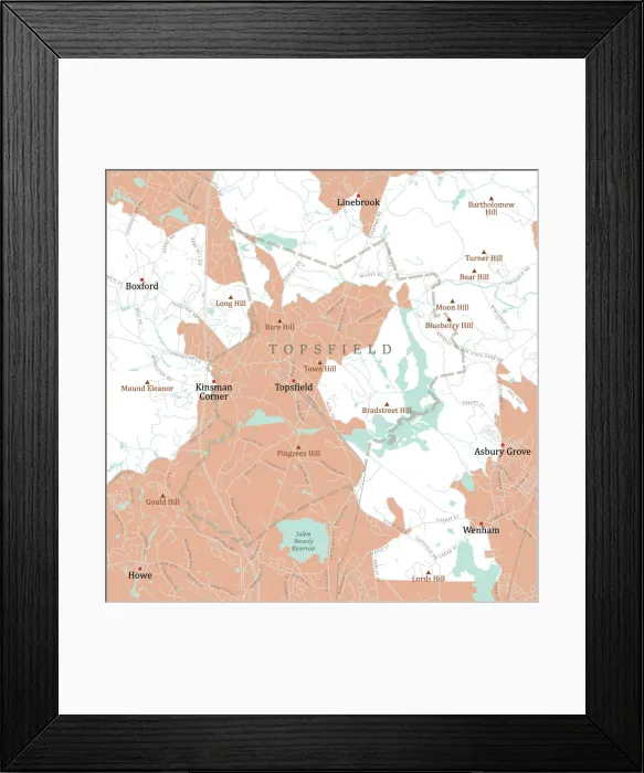 Framed Print : MA Essex Topsfield Vector Road Map Framed Print : MA Essex Topsfield Vector Road Map