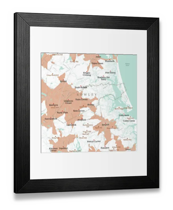 Framed Print : MA Essex Rowley Vector Road Map Framed Print : MA Essex Rowley Vector Road Map