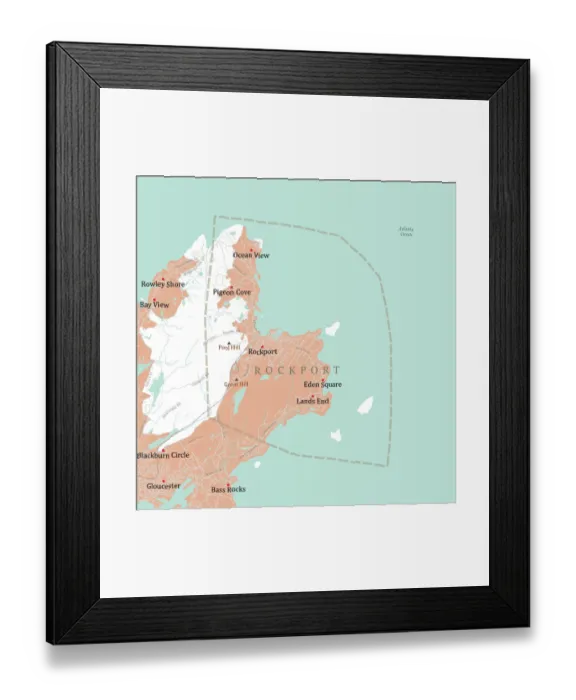 Framed Print : MA Essex Rockford Vector Road Map