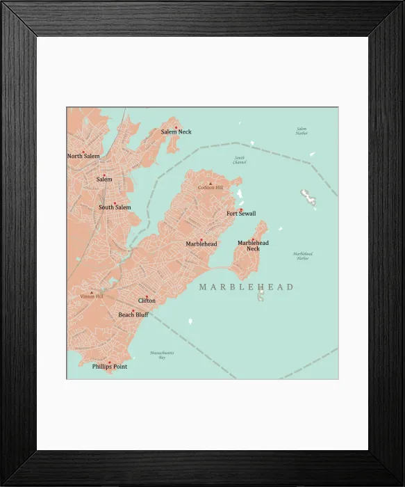 Framed Print : MA Essex Marblehead Vector Road Map Framed Print : MA Essex Marblehead Vector Road Map
