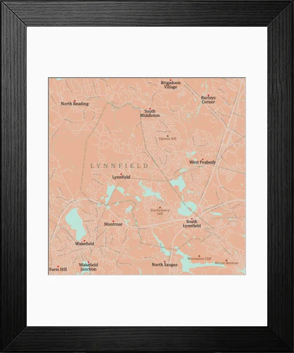 Framed Print : MA Essex Lynnfield Vector Road Map Framed Print : MA Essex Lynnfield Vector Road Map