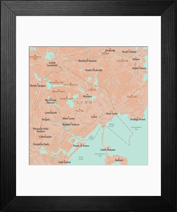 Framed Print : MA Essex Lynn Vector Road Map Framed Print : MA Essex Lynn Vector Road Map