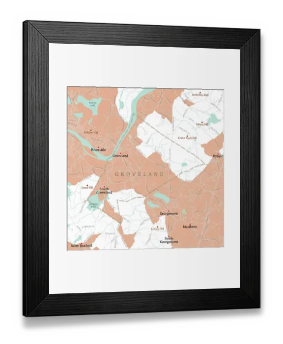 Framed Print : MA Essex Groveland Vector Road Map Framed Print : MA Essex Groveland Vector Road Map