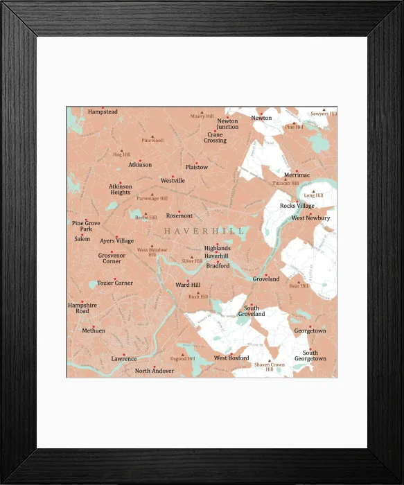 Framed Print : MA Essex Haverhill Vector Road Map Framed Print : MA Essex Haverhill Vector Road Map