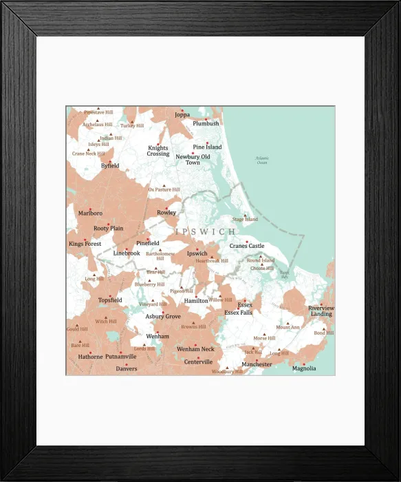 Framed Print : MA Essex Ipswich Vector Road Map Framed Print : MA Essex Ipswich Vector Road Map