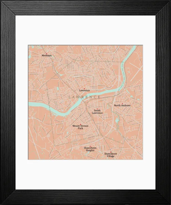 Framed Print : MA Essex Lawrence Vector Road Map Framed Print : MA Essex Lawrence Vector Road Map