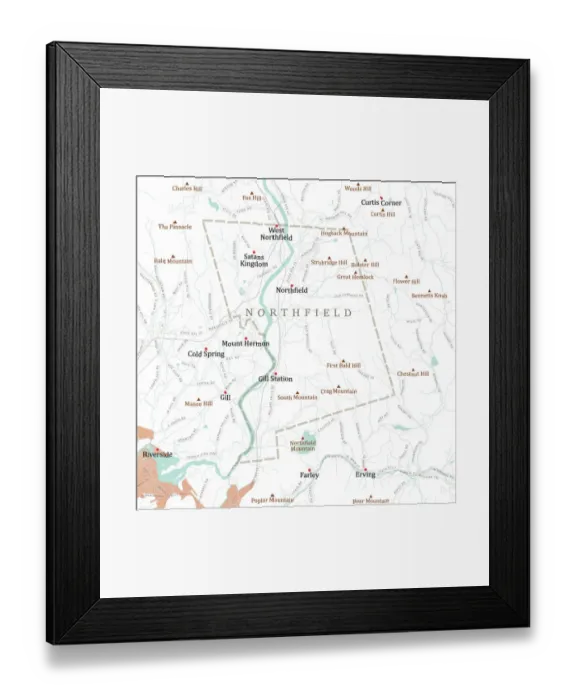 Framed Print : MA Franklin Northfield Vector Road Map Framed Print : MA Franklin Northfield Vector Road Map