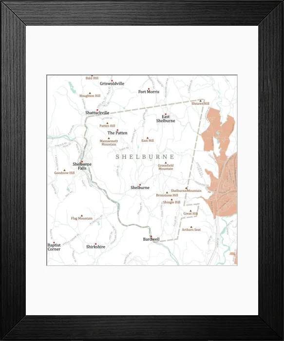 Framed Print : MA Franklin Shelburne Vector Road Map Framed Print : MA Franklin Shelburne Vector Road Map