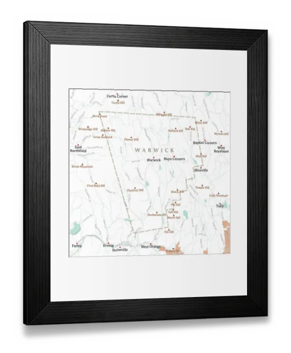 Framed Print : MA Franklin Warwick Vector Road Map Framed Print : MA Franklin Warwick Vector Road Map