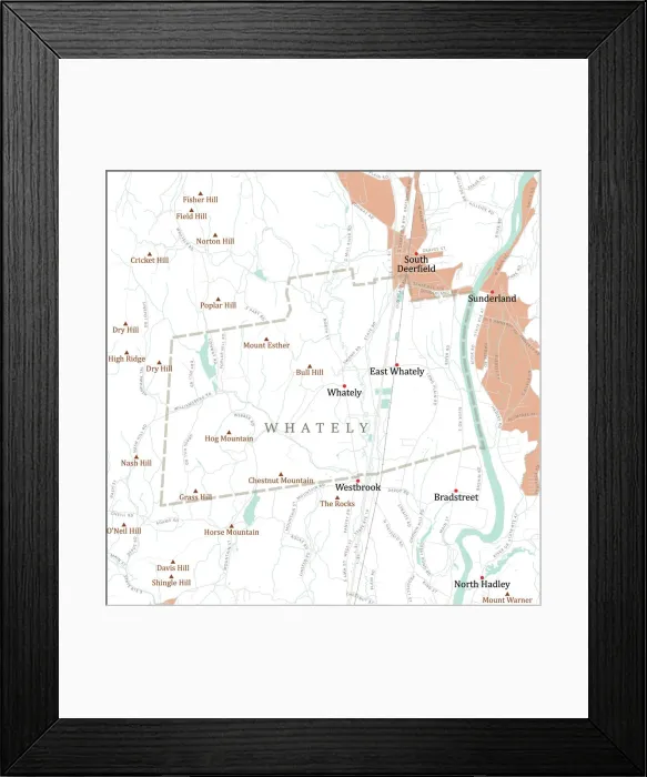 Framed Print : MA Franklin Whately Vector Road Map Framed Print : MA Franklin Whately Vector Road Map