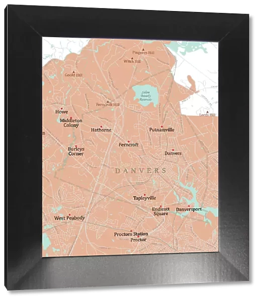 MA Essex Danvers Vector Road Map