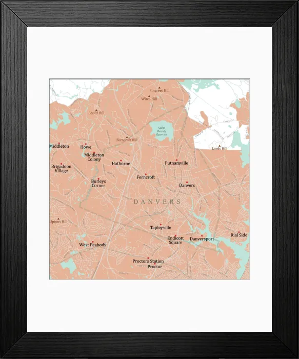 Framed Print : MA Essex Danvers Vector Road Map Framed Print : MA Essex Danvers Vector Road Map
