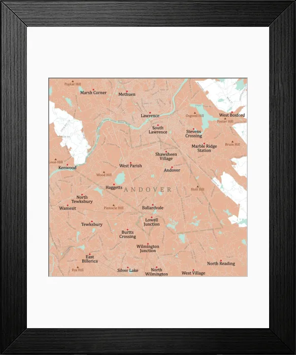 Framed Print : MA Essex Andover Vector Road Map Framed Print : MA Essex Andover Vector Road Map