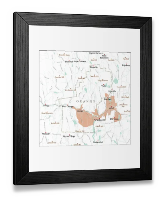 Framed Print : MA Franklin Orange Vector Road Map Framed Print : MA Franklin Orange Vector Road Map