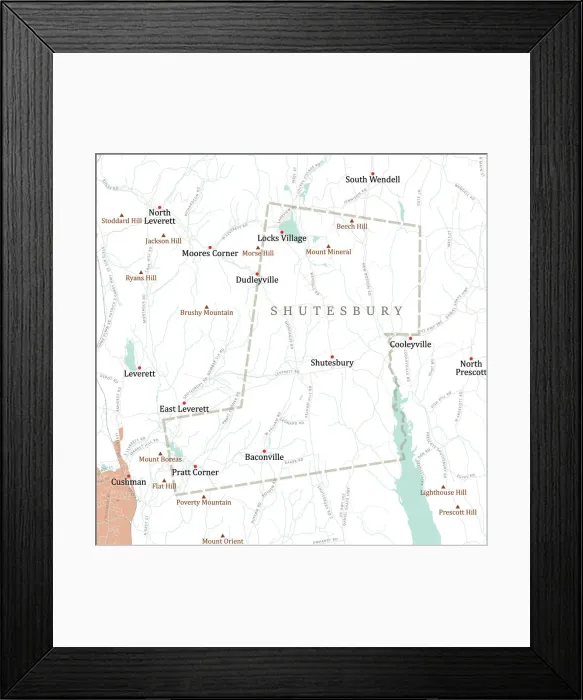 Framed Print : MA Franklin Shutesbury Vector Road Map Framed Print : MA Franklin Shutesbury Vector Road Map