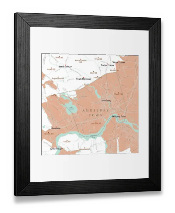 Framed Print : MA Essex Amesbury Town Vector Road Map Framed Print : MA Essex Amesbury Town Vector Road Map