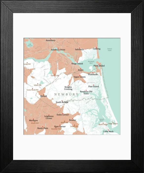 Framed Print : MA Essex Newbury Vector Road Map Framed Print : MA Essex Newbury Vector Road Map