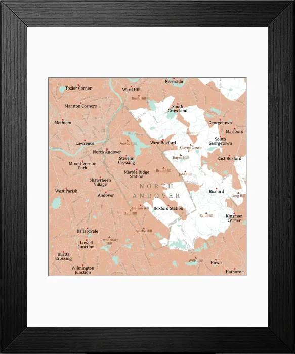 Framed Print : MA Essex North Andover Vector Road Map Framed Print : MA Essex North Andover Vector Road Map