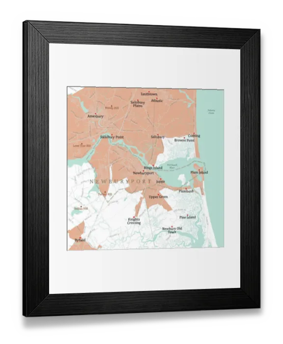Framed Print : MA Essex Newburyport Vector Road Map Framed Print : MA Essex Newburyport Vector Road Map