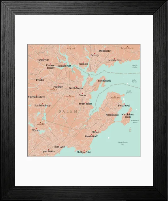 Framed Print : MA Essex Salem Vector Road Map Framed Print : MA Essex Salem Vector Road Map