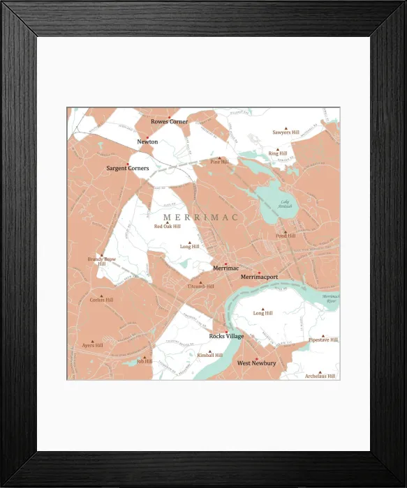 Framed Print : MA Essex Merrimac Vector Road Map Framed Print : MA Essex Merrimac Vector Road Map