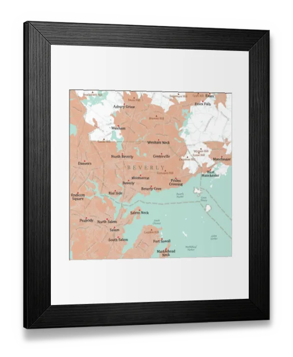 Framed Print : MA Essex Beverly Vector Road Map Framed Print : MA Essex Beverly Vector Road Map