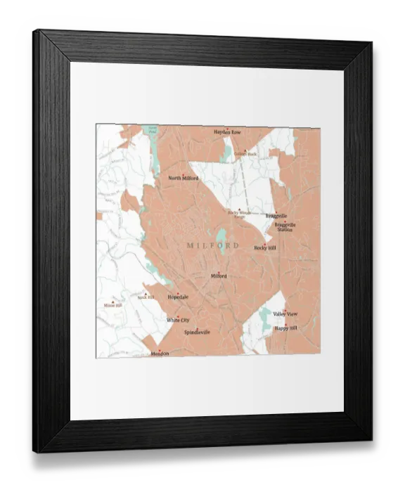 Framed Print : MA Worcester Milford Vector Road Map Framed Print : MA Worcester Milford Vector Road Map