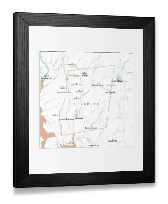 Framed Print : MA Franklin Leverett Vector Road Map Framed Print : MA Franklin Leverett Vector Road Map