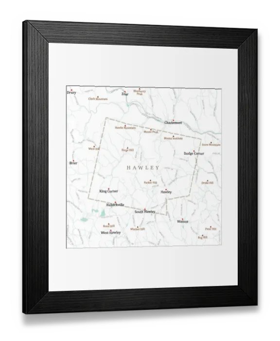 Framed Print : MA Franklin Hawley Vector Road Map Framed Print : MA Franklin Hawley Vector Road Map